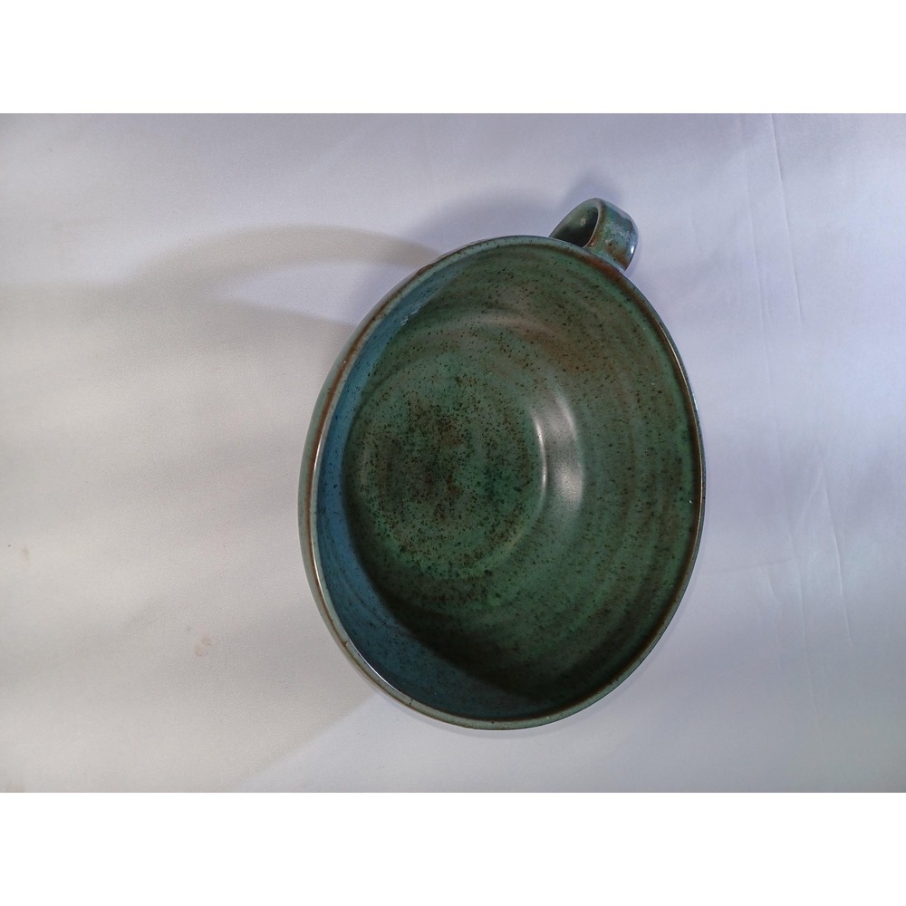 Handmade Green Speckled Stoneware Soup Bowl Mug Plate Pottery‎ Signed